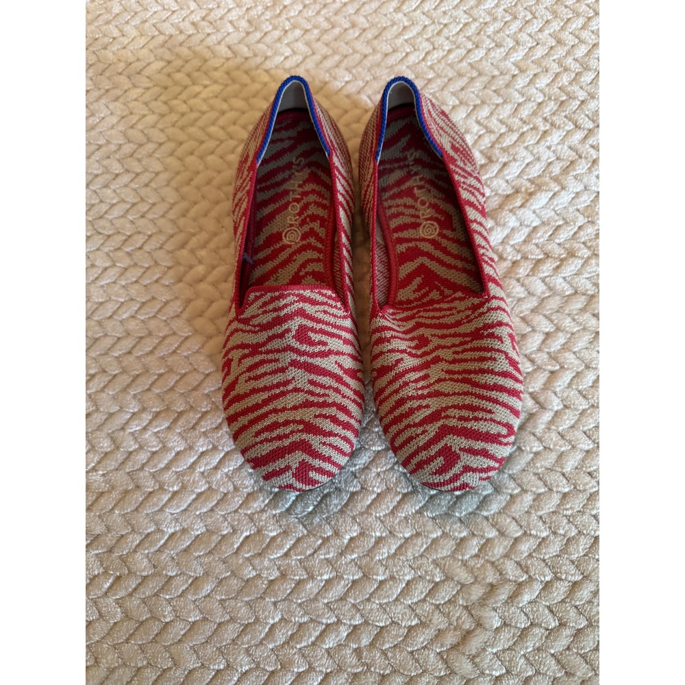 Rothys The Loafer Red Zebra Stripe Knit Slip On Flats Shoes Womens 4